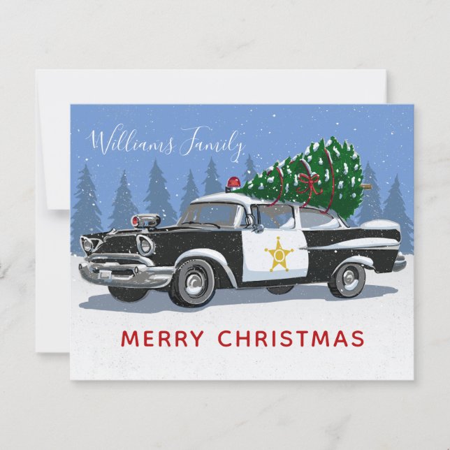 Budget Vintage Police Car Merry Christmas Card (Front)