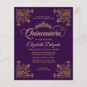 Budget Vintage Purple Gold Frame Quinceanera