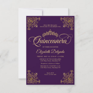 Budget Vintage Purple Gold Tiara Quinceanera Card