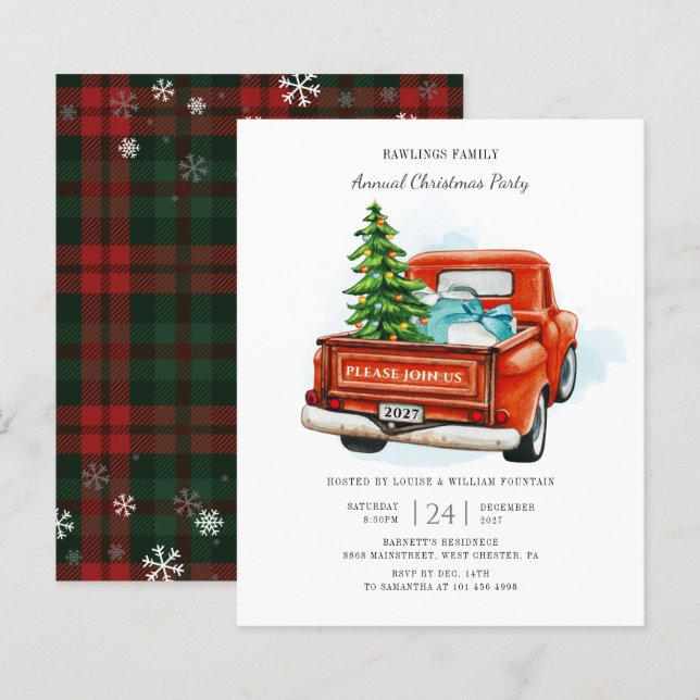 Budget Vintage Red Truck Christmas Invitation (Front/Back)