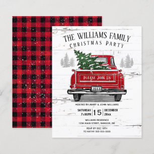 Budget Vintage Red Truck Christmas Party Invite