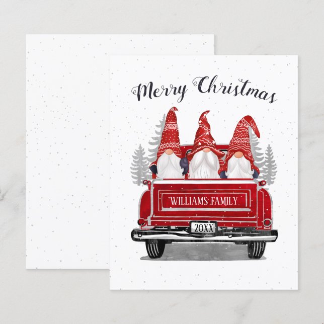 Budget Vintage Red Truck Gnome Christmas Card (Front/Back)