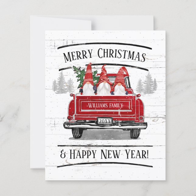 Budget Vintage Red Truck Gnomes Christmas Card (Front)