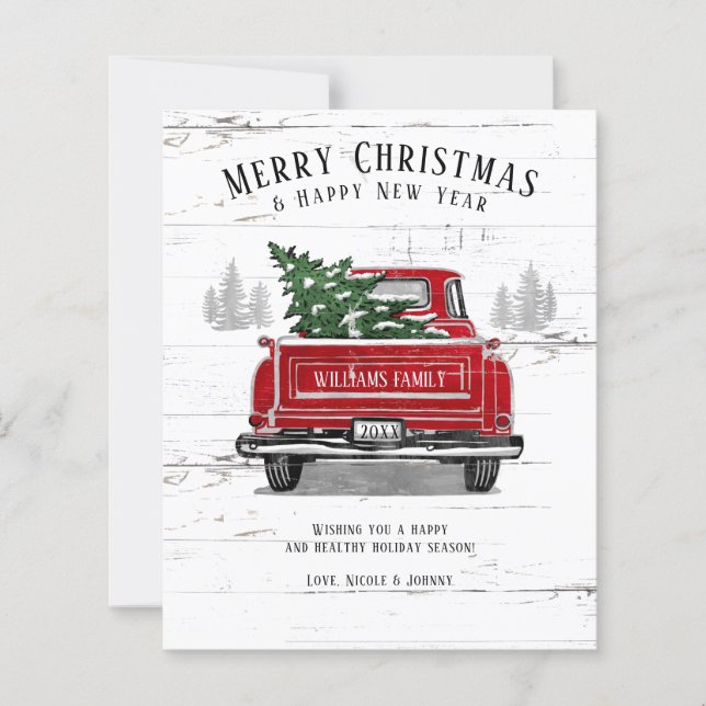Budget Vintage Red Truck Merry Christmas Card (Front)
