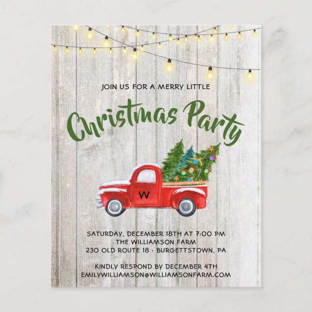 Budget Vintage Red Truck Rustic Christmas Party  Flyer (Front)