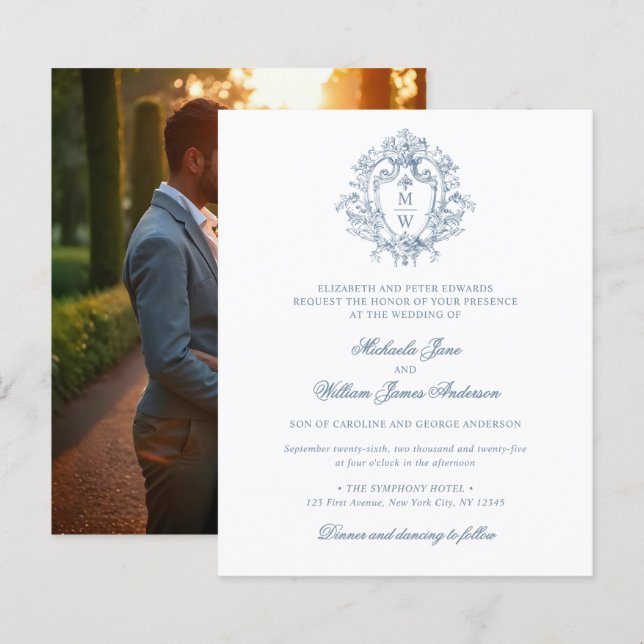 Budget Vintage Regency Crest Wedding Invitation (Front/Back)