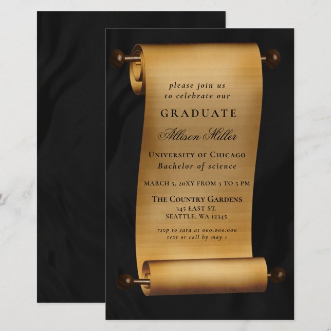 Budget Vintage Scroll Graduation party Invitation (Front/Back)