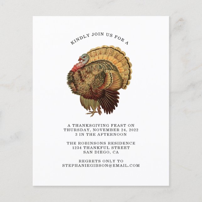 Budget Vintage Thanksgiving Dinner Invitation  (Front)