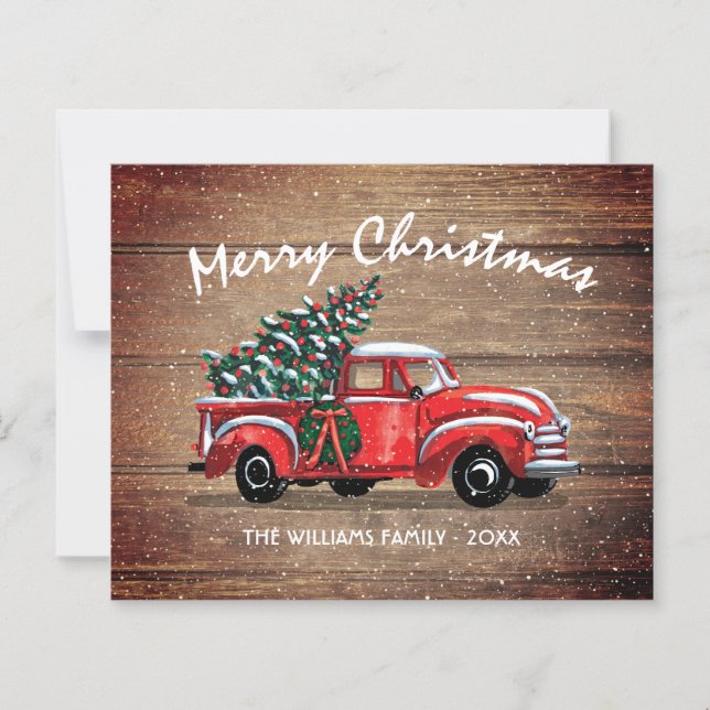 Budget Vintage Truck Rustic Merry Christmas Card (Front)