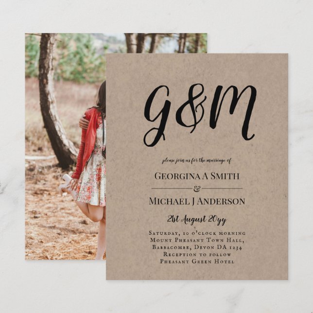 Budget Vintage Typography photo Wedding INVITE (Front/Back)