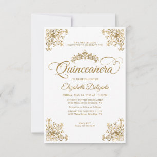 Budget Vintage White Gold Frame Tiara Quinceanera Card