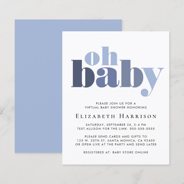 Budget Virtual Baby Boy Shower Blue Invitation (Front/Back)
