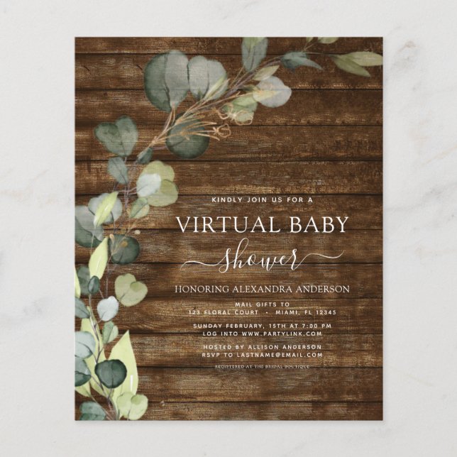 Budget Virtual Baby Shower Greenery Eucalyptus (Front)