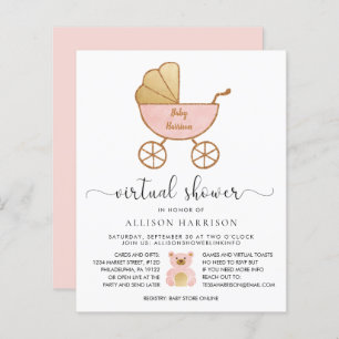 Budget Virtual Baby Shower Retro Carriage Pink