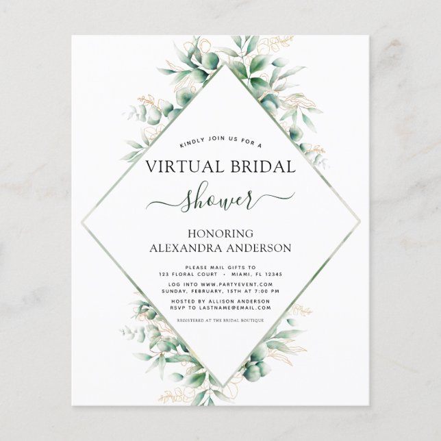 Budget Virtual Bridal Shower Botanical Greenery Flyer (Front)