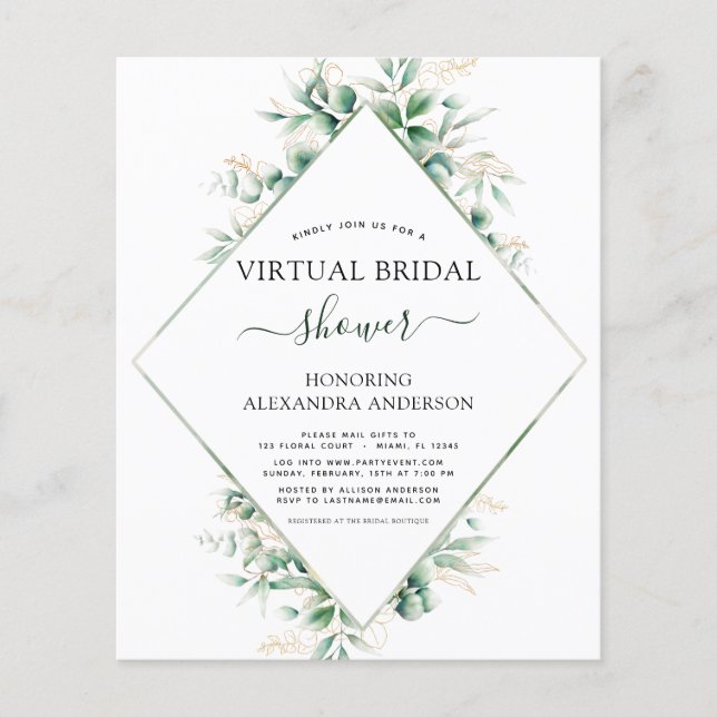 Budget Virtual Bridal Shower Botanical Invitation (Front)
