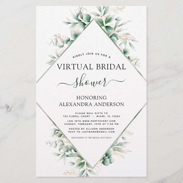 Budget Virtual Bridal Shower Botanical Invitation (Front)