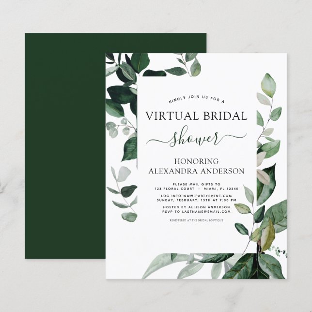 Budget Virtual Bridal Shower Botanical Invitations (Front/Back)