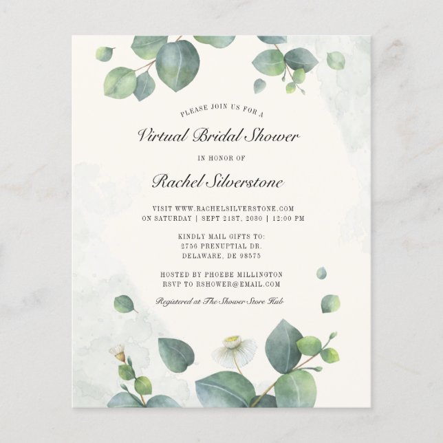 Budget Virtual Bridal Shower Eucalyptus Greenery Flyer (Front)