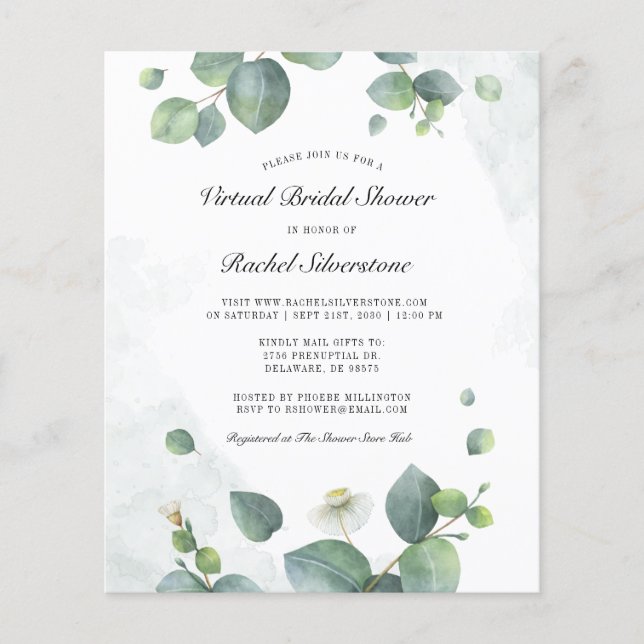 Budget Virtual Bridal Shower Eucalyptus Greenery Flyer (Front)