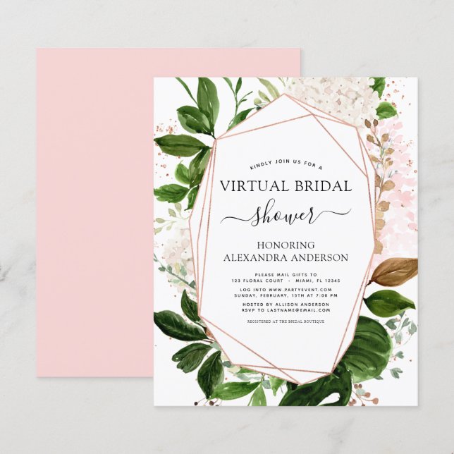 Budget Virtual Bridal Shower Greenery Rose Gold (Front/Back)