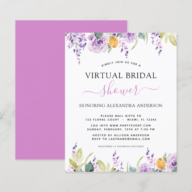 Budget Virtual Bridal Shower Purple Greenery (Front/Back)