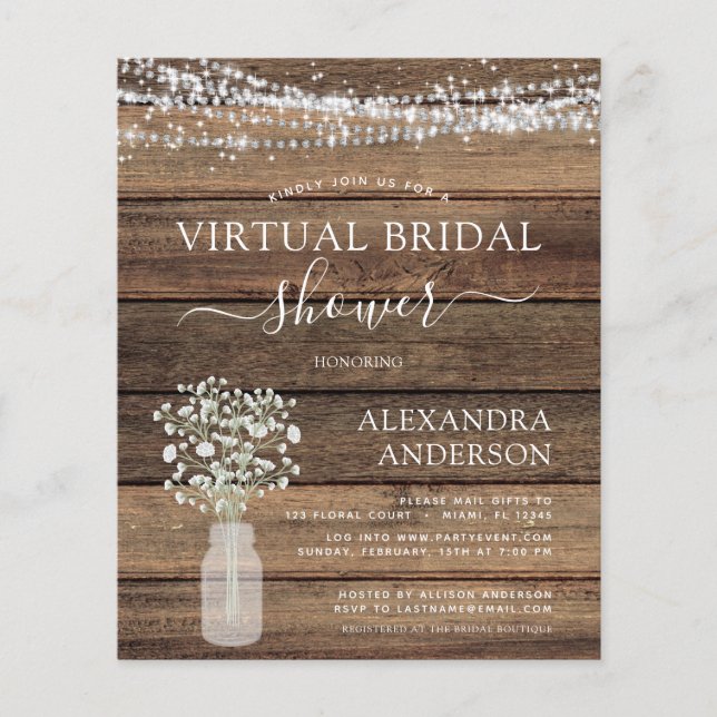Budget Virtual Bridal Shower Rustic Invitation (Front)