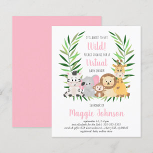 Budget Virtual Safari Pink Baby Shower Invitation