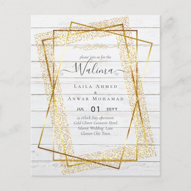 Budget Walima Muslim Wedding Gold Frame Invite Flyer (Front)