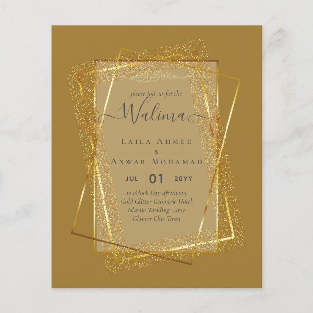 Budget Walima Muslim Wedding Gold Frame Invite Flyer (Front)