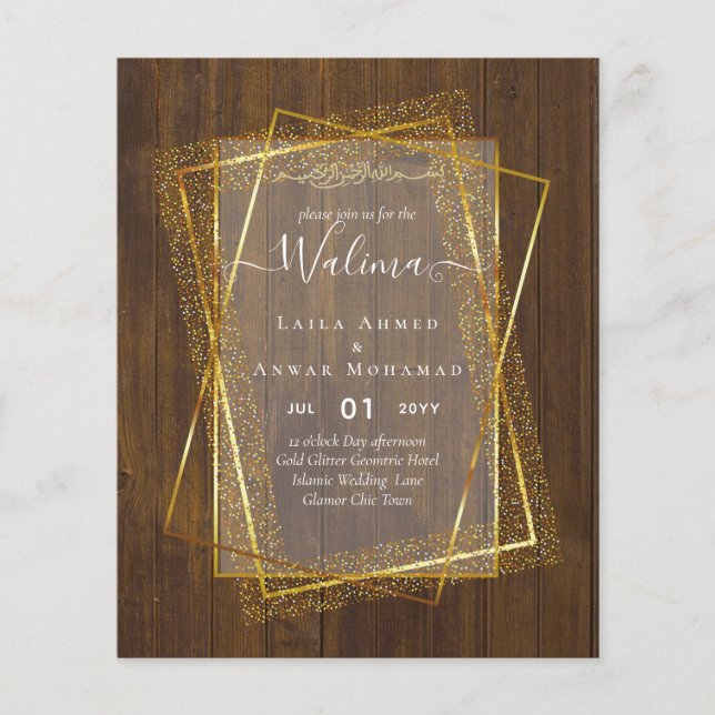 Budget Walima Muslim Wedding Gold Frame Invite Flyer (Front)