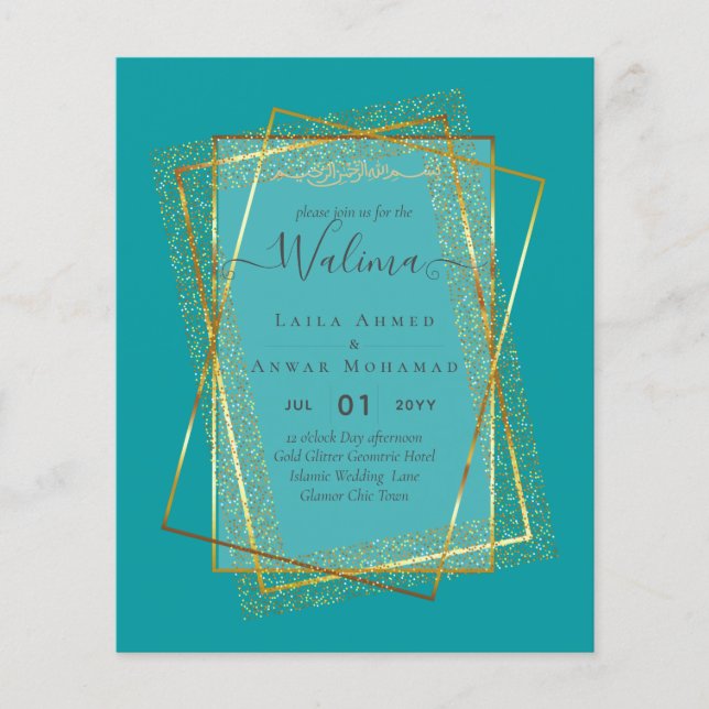 Budget Walima Muslim Wedding Gold Frame Invite Flyer (Front)