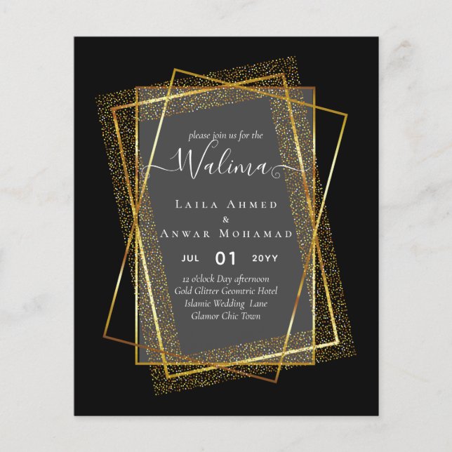 Budget Walima Muslim Wedding Gold Frame Invite Flyer (Front)