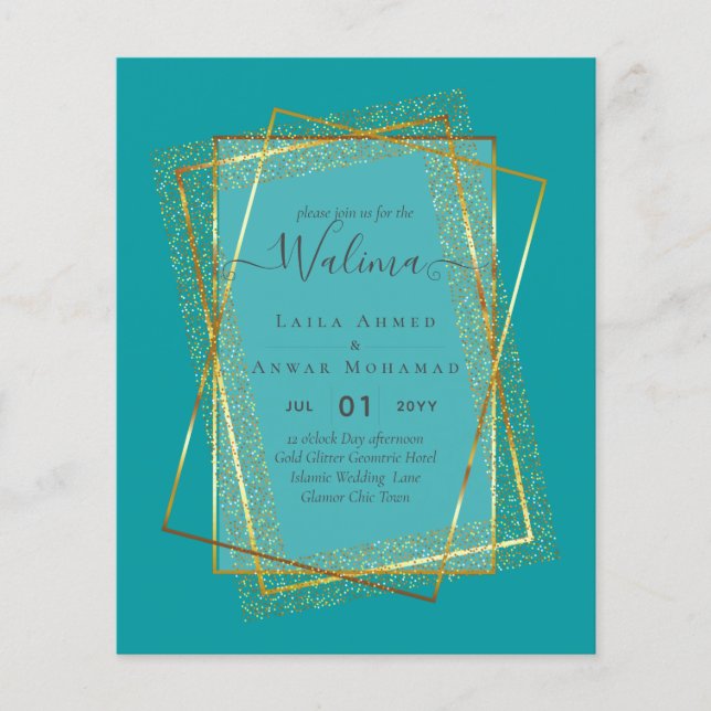 Budget Walima Muslim Wedding Gold Frame Invite Flyer (Front)