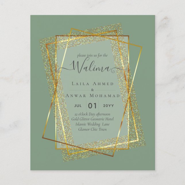 Budget Walima Muslim Wedding Gold Frame Invite Flyer (Front)