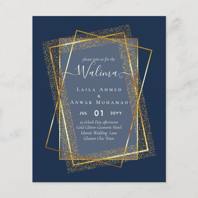 Budget Walima Muslim Wedding Gold Frame Invite Flyer (Front)
