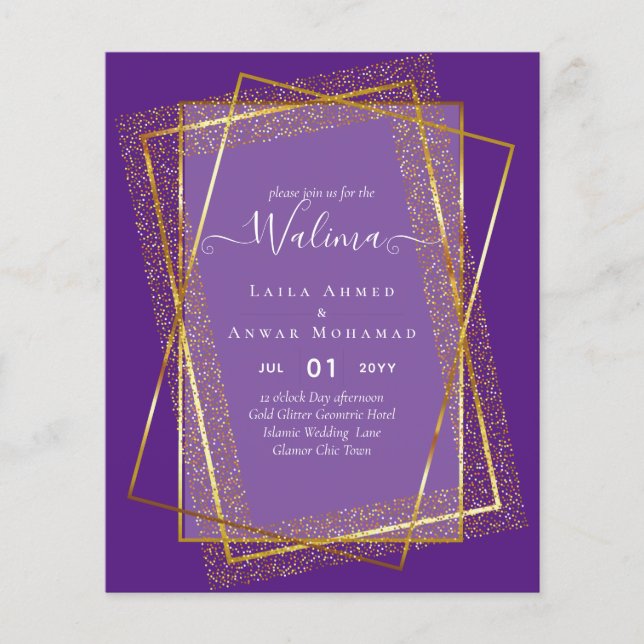 Budget Walima Muslim Wedding Gold Frame Invite Flyer (Front)