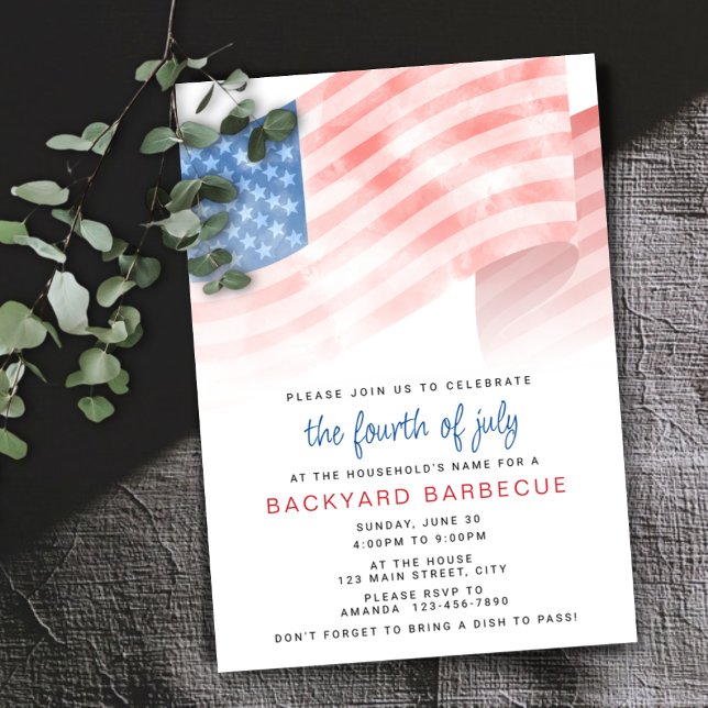 Budget Watercolor American Flag July Party Invitation (Creator Uploaded)