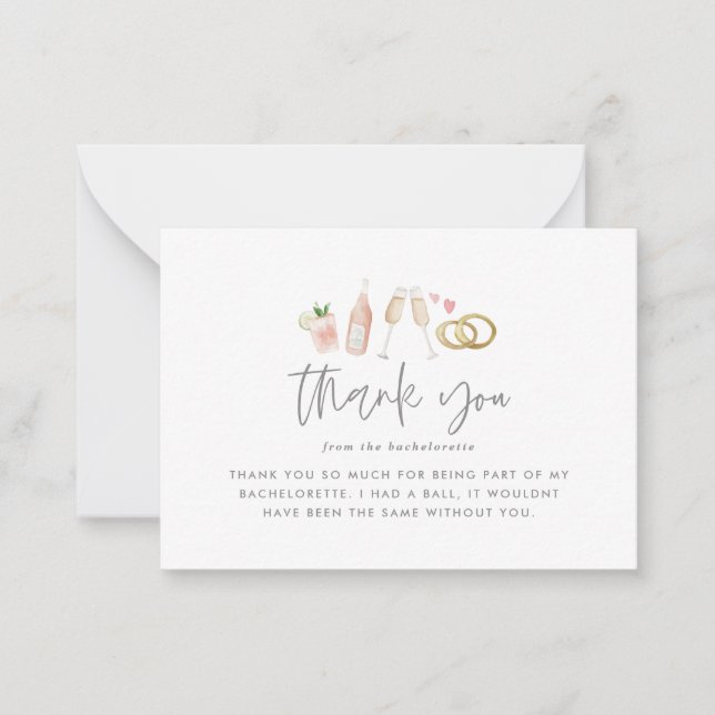 budget Watercolor bachelorette champagne thank you Card (Front)
