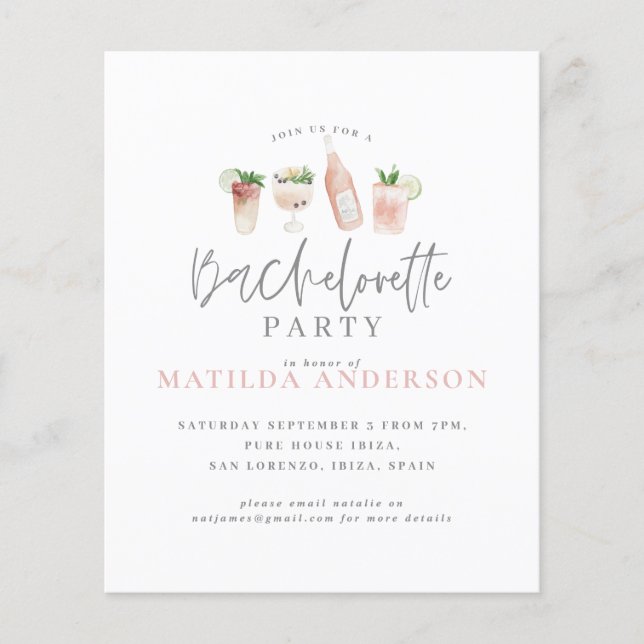 budget watercolor bachelorette party invitation flyer (Front)