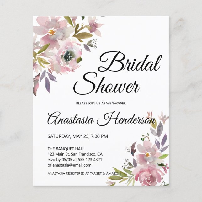 Budget Watercolor Bridal Shower Invitation (Front)