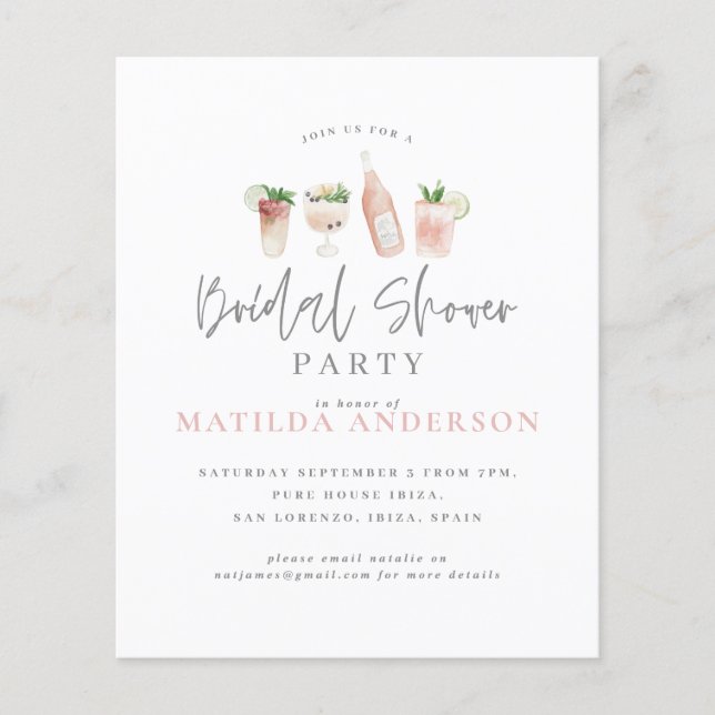budget watercolor bridal shower party invitation flyer (Front)