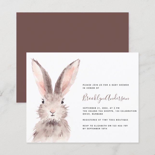 BUDGET Watercolor Bunny Baby Shower Invitation (Front/Back)
