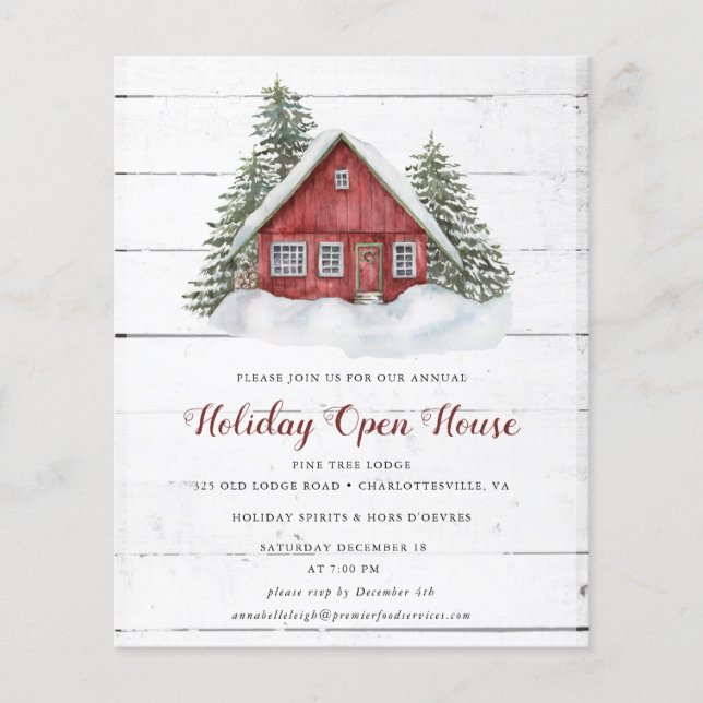 Budget Watercolor Cabin Holiday Open House Invite  Flyer (Front)