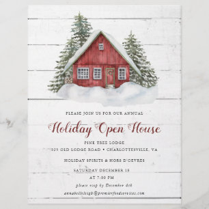 Budget Watercolor Cabin Holiday Open House Invite Flyer