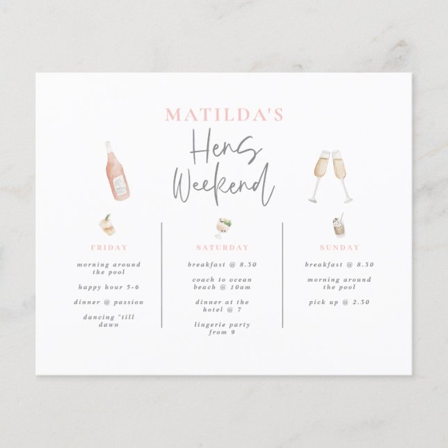 budget Watercolor champagne hens weekend 3 day Flyer (Front)