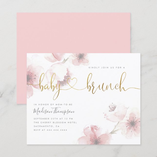 Budget Watercolor Cherry Gold Baby Brunch Shower (Front/Back)