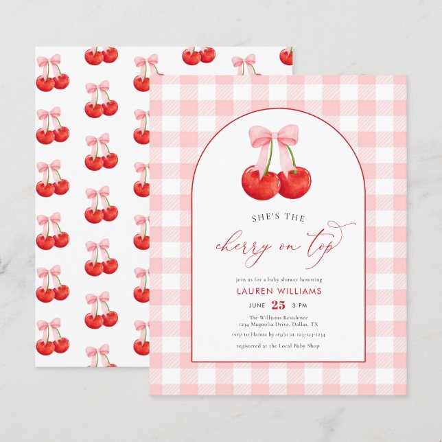 BUDGET Watercolor Cherry on Top Baby Girl Shower (Front/Back)