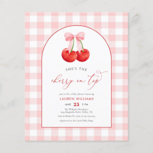 BUDGET Watercolor Cherry on Top Baby Girl Shower Flyer
