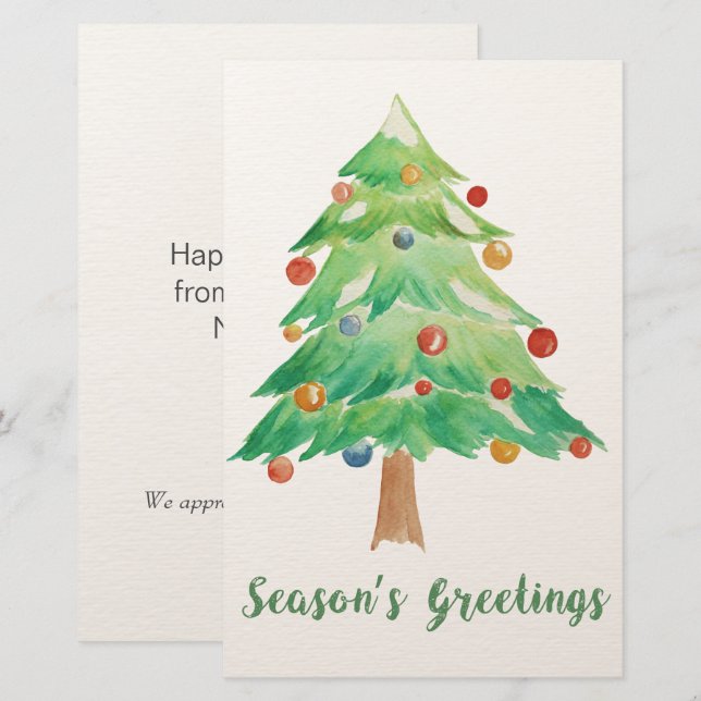 Budget Watercolor Christmas Tree holidays card (Front/Back)
